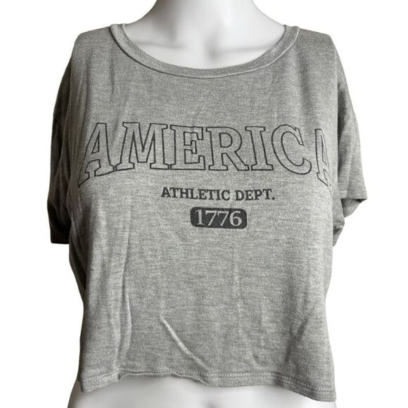 7 Day Weekend America Cropped Short Sleeve T Shirt Grey Size Small - Picture 1 of 2